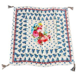Johnny Was 100% silk Floral scarf wrap large white blue pink multi 43x43 inches